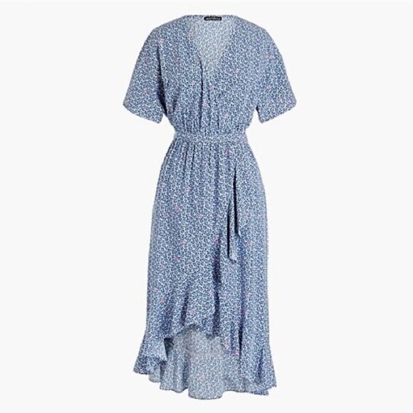 J. Crew Mercantile Blue & White Floral Ruffle Wrap Surplice V-neck Midi Dress - Picture 3 of 13